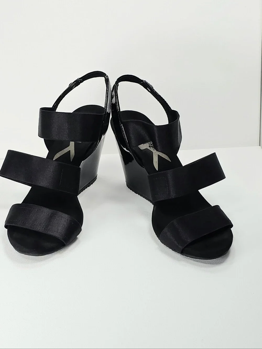 Anne Klein Sport Size 7.5 Black Strappy Wedge Sandals - Women